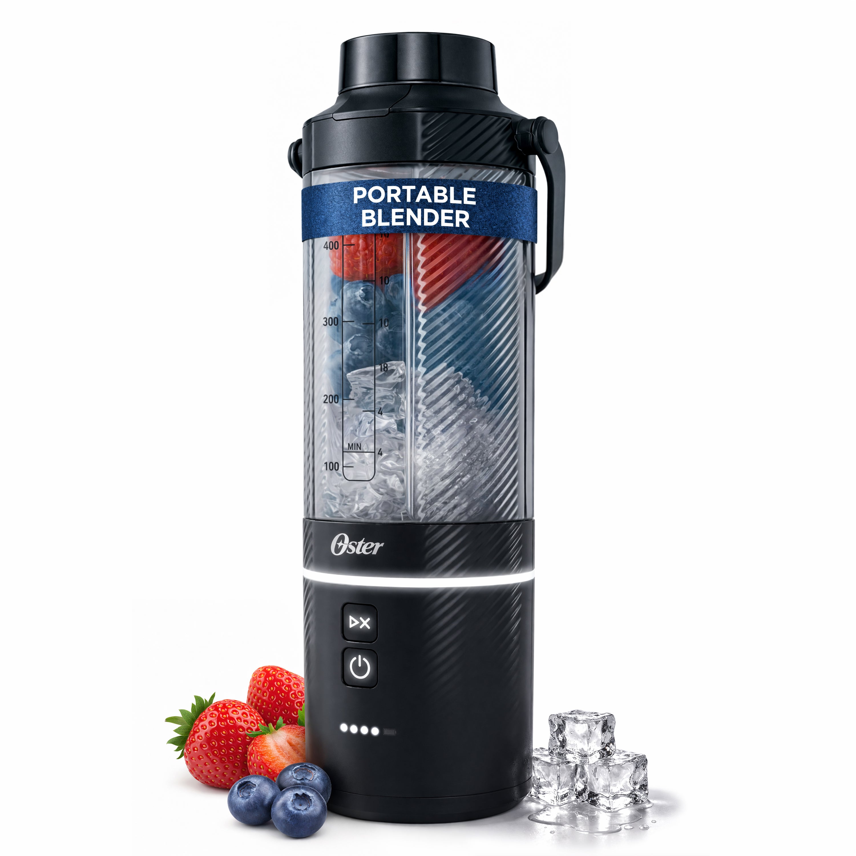 Oster GoMAX Portable Blender — Anti-Jam Reversible Blade, Detachable Travel Cup, 2x Powerful Motor — Leakproof & Dishwasher-Safe Personal Blender for Smoothies (20 Oz. Black)