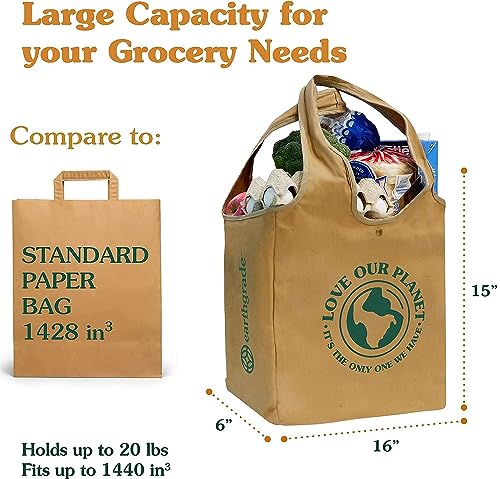 Reusable Grocery Bag   Large Sustainable Washable Paper Tote with Reinforced Seams. Foldable and Durable.