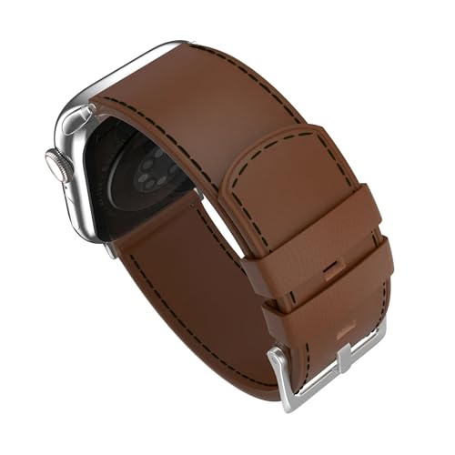 MobyFox Leather Watch Band - compatible Apple Watch Band for iWatch Series 10 9 Ultra 8 7 6 5 4 3 2 1 SE - (Premium Brown)