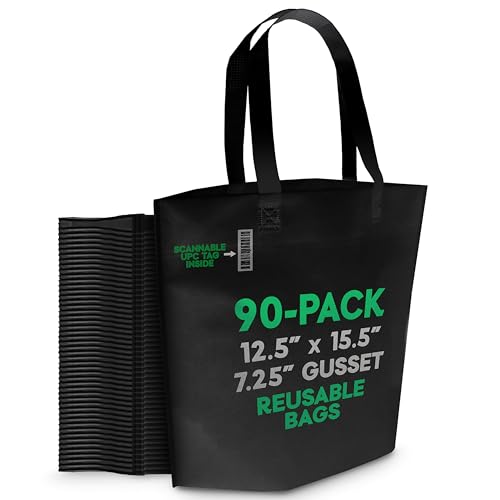 90 Pack Non-Woven Heavy-Duty Reusable Shopping Bags with Handles - Grocery Bags Bulk