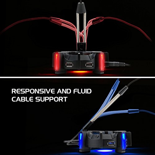 ENHANCE Pro Gaming Mouse Bungee Cable Holder 4 Port USB Hub with 7 LED Color Modes, Cable Management Support, Improved Accuracy and Weighted Design for Competitive Esports Games, Gaming Accessories