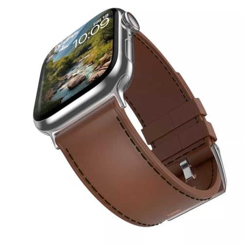 MobyFox Leather Watch Band - compatible Apple Watch Band for iWatch Series 10 9 Ultra 8 7 6 5 4 3 2 1 SE - (Classic Brown)