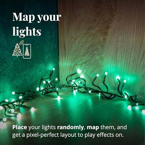 Twinkly Cluster 19.7ft RGB + White, Dense 400 LED Light String, in- and Outdoor Smart Multicolor LED Lights, Compatible with Alexa and Google Home, Gaming, IP44, App Mapping, Green Wire