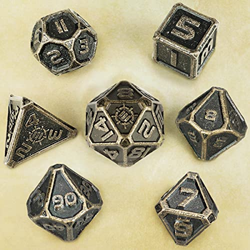 ENHANCE DnD Metal Dice Set - 7pc Polyhedral Dice with Storage Case and Dice Bag