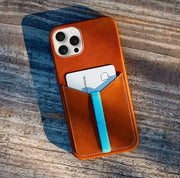 Bluebonnet - iPhone 14 Pro Wallet Case Folio, Calfskin Leather, Magsafe Compatible, Wireless Charging, Designed for Organization - Saddle Tan