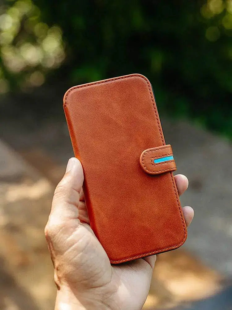 Bluebonnet - iPhone 13 Pro Case Folio, Calfskin Leather, Magsafe Compatible, Wireless Charging, Designed for Organization - Tuscan Tan