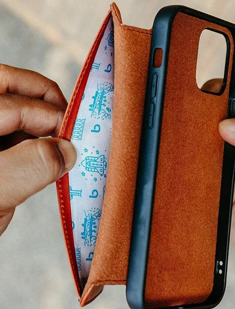 Bluebonnet - iPhone 13 Pro Case Folio, Calfskin Leather, Magsafe Compatible, Wireless Charging, Designed for Organization - Tuscan Tan