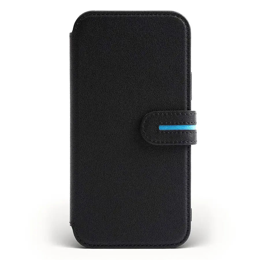 Bluebonnet - iPhone 13 Pro Case Folio, Calfskin Leather, Magsafe Compatible, Wireless Charging, Designed for Organization - Black