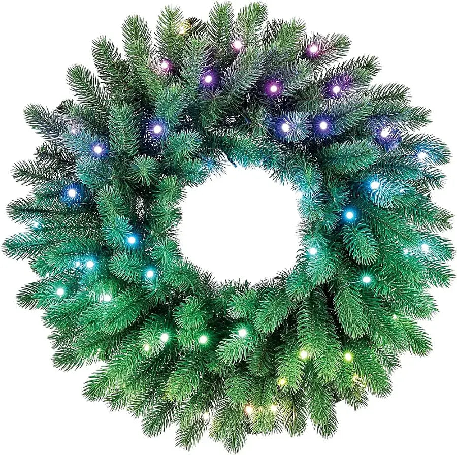 Twinkly - Smart Light Regal Pre-Lit Wreath 24 Inch 50 RGB LED - Green