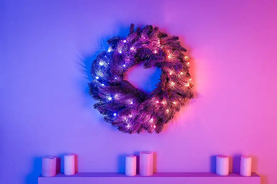 Twinkly - Smart Light Regal Pre-Lit Wreath 24 Inch 50 RGB LED - Green