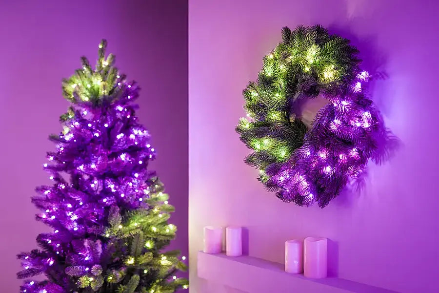 Twinkly - Smart Light Regal Pre-Lit Wreath 24 Inch 50 RGB LED - Green