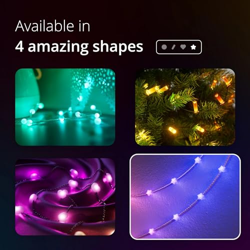Twinkly Strings USB-C Star 200 LED, Star-Shaped LED Light String, RGB Multicolor LED Lights, Valentine's Day Lights, Compatible with Alexa, Google Home, USB-C Power, Green Wire, 39.4ft