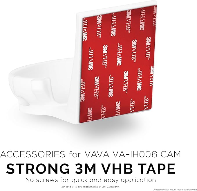 BRAINWAVZ Adheasive Wall Mount for VAVA Baby Monitor Camera (VA-IH006) Shelf - No Screws, Easy to Install, No Mess, Strong Mount Holder, White