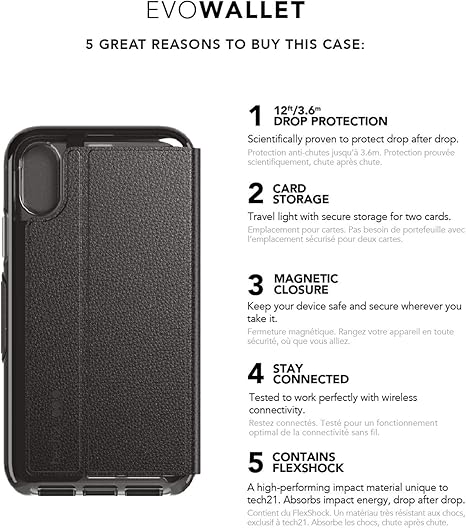 tech21 Evo Wallet Phone Case Cover for Apple iPhone Xs Max - Black