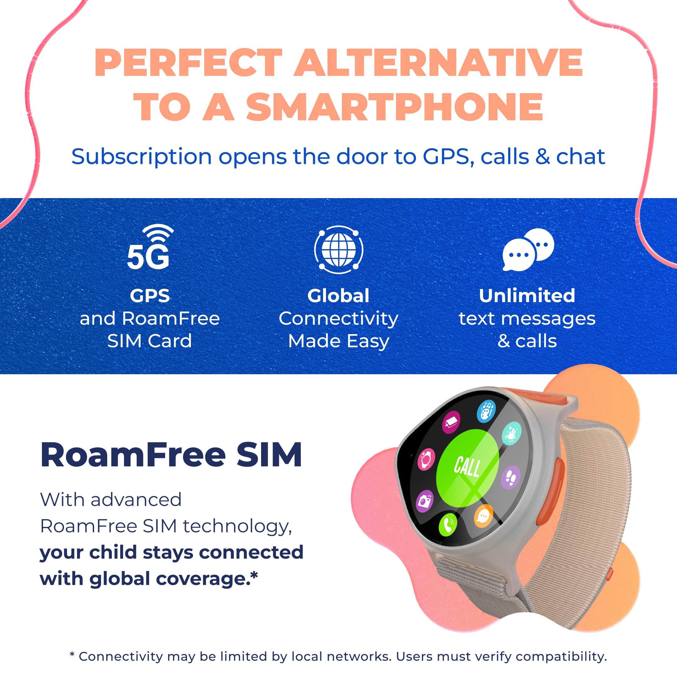 Kids Smart Watch with GPS Tracker, SOS, & Parental Controls Smartwatch, Kid Phone Call and Text, Boys & Girls, 4G Smart Watch for Kids Requires Data Plan-First Month Free