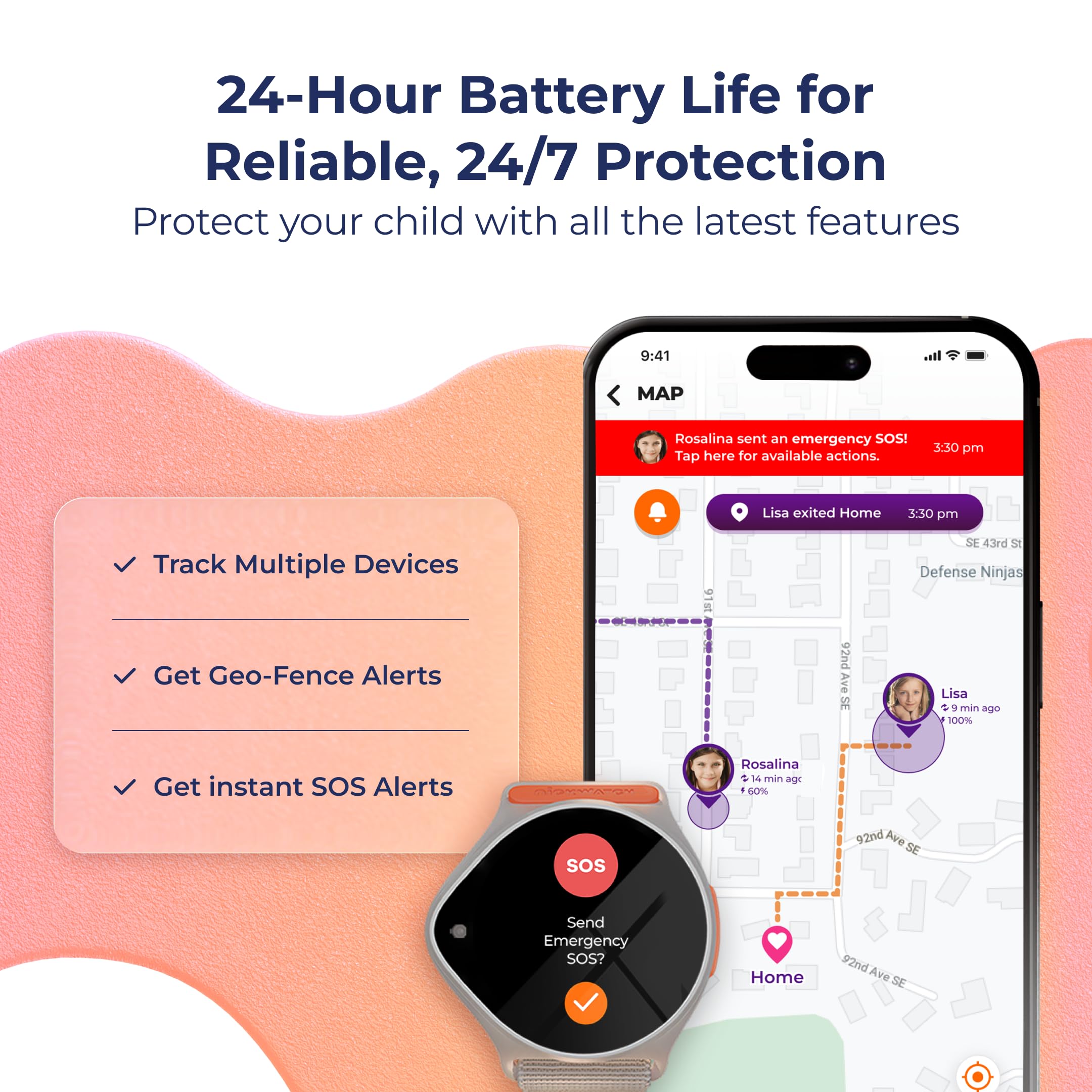 Kids Smart Watch with GPS Tracker, SOS, & Parental Controls Smartwatch, Kid Phone Call and Text, Boys & Girls, 4G Smart Watch for Kids Requires Data Plan-First Month Free