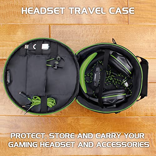 ENHANCE Portable Headphone Case for Wired & Wireless Headsets - Universal Headset Case Compatible with Xbox, Beats, Bose & Gaming Headphones - Accessory Storage, Strap & Carrying Handle - Green