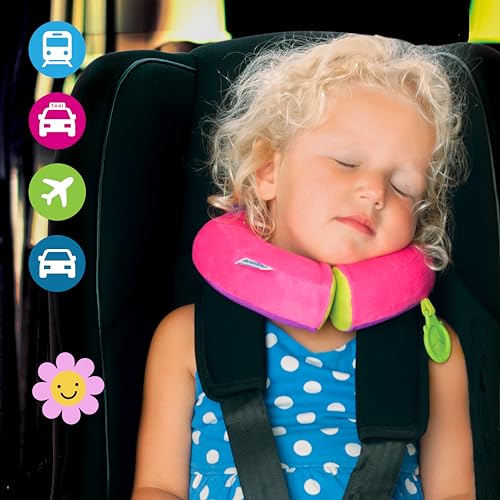 Trunki Kid's Travel Neck Pillow & Chin Rest | Support Sleepy Heads in the Car Seat, Plane, Bike or Pram | Yondi SMALL Betsy (Pink)