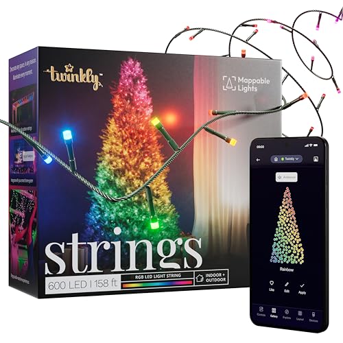 Twinkly Strings 600 LED RGB, Including White, LED Light String, Smart Multicolor LED Lights, Christmas Lights, Mappable LEDs, IP44, Green Wire, Packaging May Vary, 157.5ft