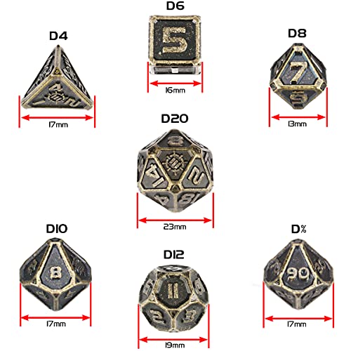ENHANCE DnD Metal Dice Set - 7pc Polyhedral Dice with Storage Case and Dice Bag