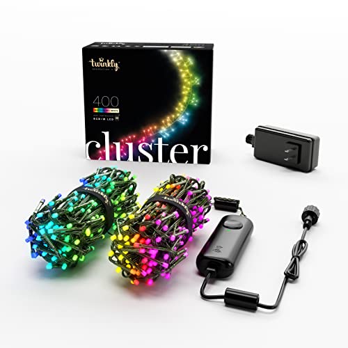 Twinkly Cluster 19.7ft RGB + White, Dense 400 LED Light String, in- and Outdoor Smart Multicolor LED Lights, Compatible with Alexa and Google Home, Gaming, IP44, App Mapping, Green Wire