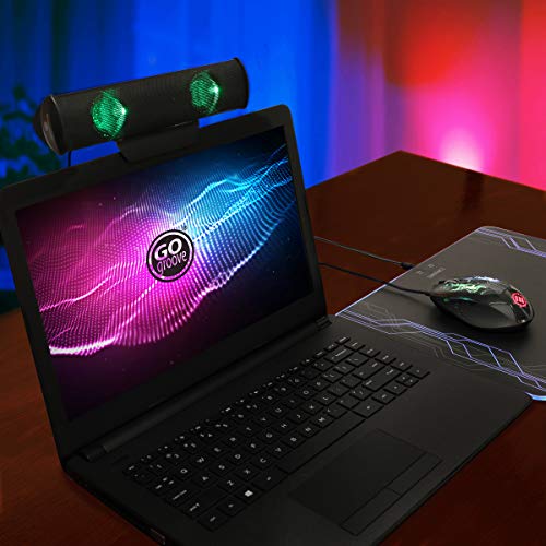 GOgroove SonaVERSE LED Speaker for Laptop Computer - USB Powered Clip-On Sound Bar with Mini Portable External Speaker Design for Monitor, Back Switch for Power - Audio Input and Power