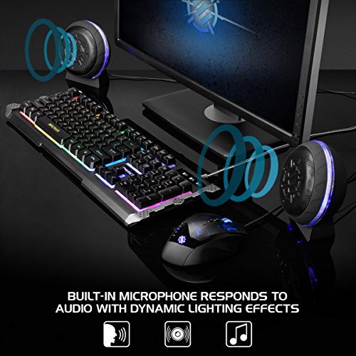ENHANCE Infiltrate Membrane Gaming Keyboard - RGB Gaming Keyboard with Quiet Mechanical Clicking Keys - 7 Color LED + 9 Dynamic Effects, LED Sound Response - Spill Resistant with Metal Accents