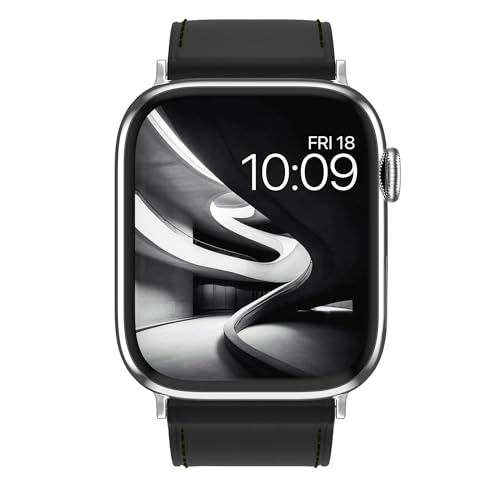 MobyFox Leather Watch Band - compatible Apple Watch Band for iWatch Series 10 9 Ultra 8 7 6 5 4 3 2 1 SE - (Black)