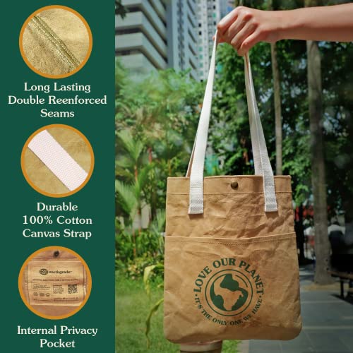 Reusable Grocery Bag   Large Sustainable Washable Paper Tote with Reinforced Seams. Foldable and Durable.