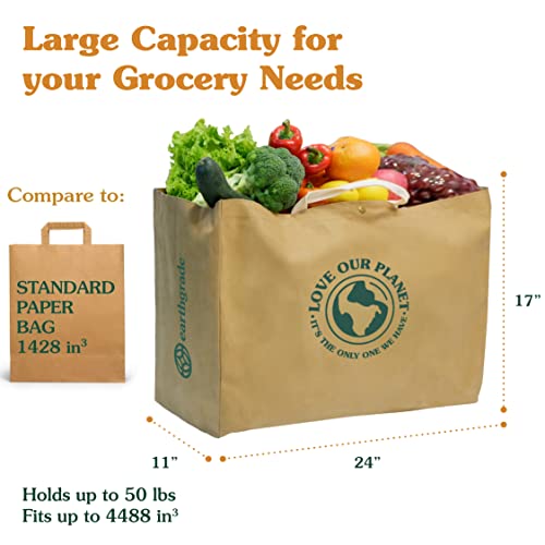 Reusable Grocery Bag   Large Sustainable Washable Paper Tote with Reinforced Seams. Foldable and Durable.