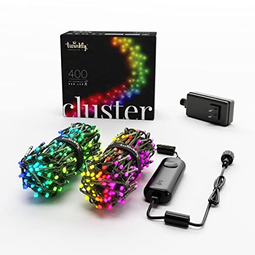 Twinkly Cluster 19.7ft RGB, Dense Strip of 400 LED Lights, in- and Outdoor Smart Multicolor LED Lights, Compatible Alexa and Google Home, Gaming Lights, IP44, App Mapping, Green Wire