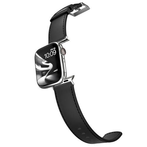 MobyFox Leather Watch Band - compatible Apple Watch Band for iWatch Series 10 9 Ultra 8 7 6 5 4 3 2 1 SE - (Black)