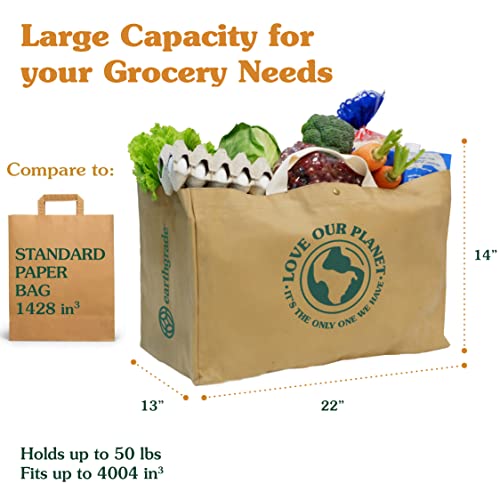 Reusable Grocery Bag   Large Sustainable Washable Paper Tote with Reinforced Seams. Foldable and Durable.