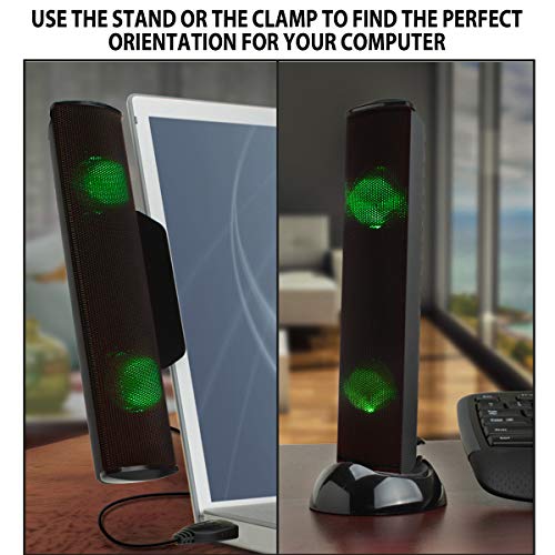 GOgroove SonaVERSE LED Speaker for Laptop Computer - USB Powered Clip-On Sound Bar with Mini Portable External Speaker Design for Monitor, Back Switch for Power - Audio Input and Power