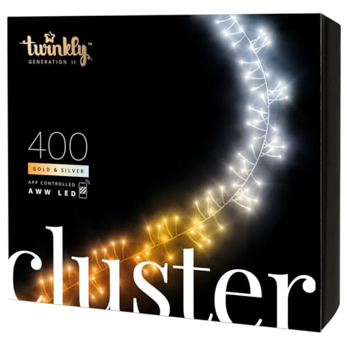 Twinkly Cluster 19.7ft White, Dense String of 400 LED Lights, in- and Outdoor Smart Multicolor LED Lights, Compatible with Alexa and Google Home, Gaming, IP44, App Mapping, Green Wire