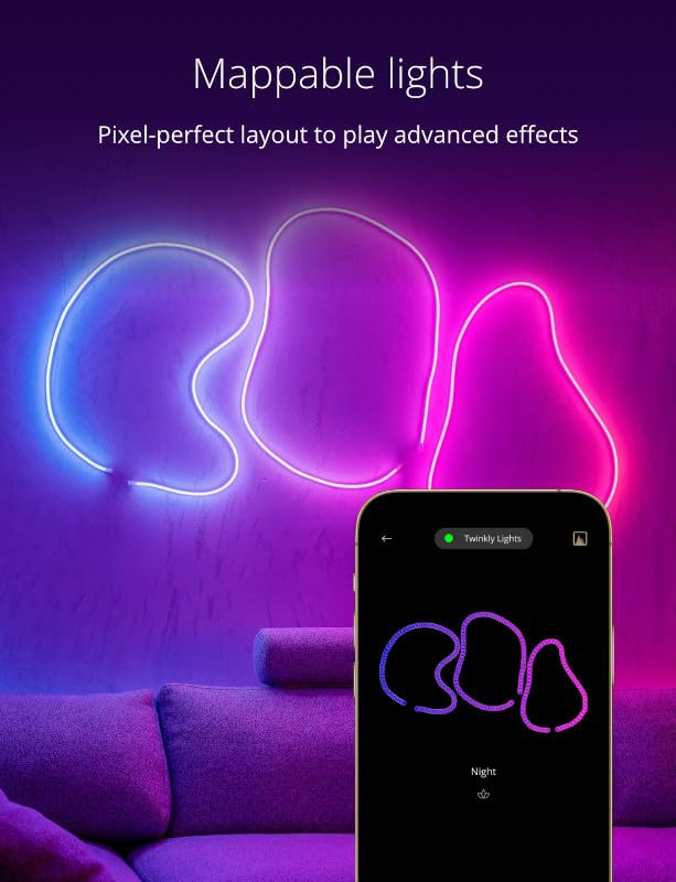 Twinkly Flex 7ft, LED Tube Multi Color, RGB LED Strip Flexible, Compatible with Alexa and Google Home, Gaming Lights, 16 M+ Colors, USB C Powered, App Mapping, White Wire