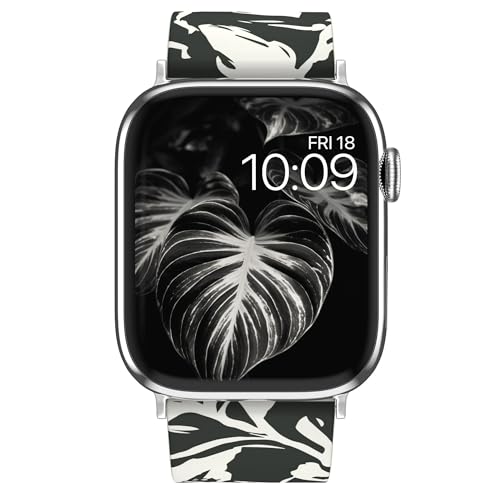 MobyFox Silicone Watch Band - compatible Apple Watch Band for iWatch Series 10 9 Ultra 8 7 6 5 4 3 2 1 SE - (Midnight Flora, Black)