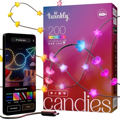 Twinkly Strings USB-C Star 200 LED, Star-Shaped LED Light String, RGB Multicolor LED Lights, Valentine's Day Lights, Compatible with Alexa, Google Home, USB-C Power, Green Wire, 39.4ft