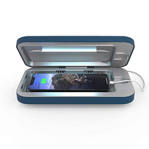 PhoneSoap Go Battery Powered UV Cell Phone Sanitizer & Universal Phone Charger Box | Patented & Clinically Proven 360-Degree UV Box for Smartphones | Disinfects & Charges On The Go (Indigo)