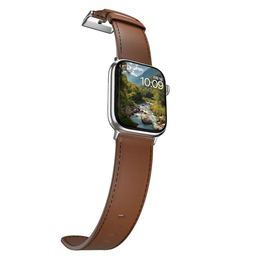 MobyFox Leather Watch Band - compatible Apple Watch Band for iWatch Series 10 9 Ultra 8 7 6 5 4 3 2 1 SE - (Premium Brown)
