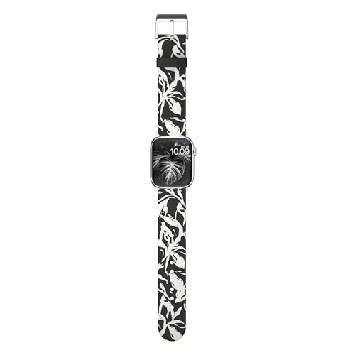 MobyFox Silicone Watch Band - compatible Apple Watch Band for iWatch Series 10 9 Ultra 8 7 6 5 4 3 2 1 SE - (Midnight Flora, Black)