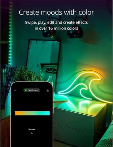 Twinkly 10ft Flex Neon Strip Lights App-Controlled Flexible Light Tube LED Strip Lights w/RGB (16 Mil Colors) 3M LED Light Strip White Wire Smart Home Decor Flex Lights Ecomm Packaging