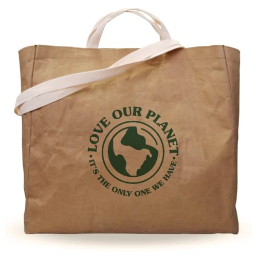 Reusable Grocery Bag   Large Sustainable Washable Paper Tote with Reinforced Seams. Foldable and Durable.