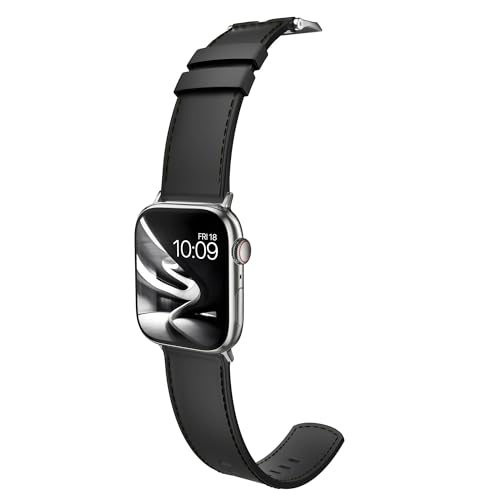 MobyFox Leather Watch Band - compatible Apple Watch Band for iWatch Series 10 9 Ultra 8 7 6 5 4 3 2 1 SE - (Black)