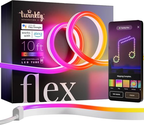 Twinkly 10ft Flex Neon Strip Lights App-Controlled Flexible Light Tube LED Strip Lights w/RGB (16 Mil Colors) 3M LED Light Strip White Wire Smart Home Decor Flex Lights Ecomm Packaging