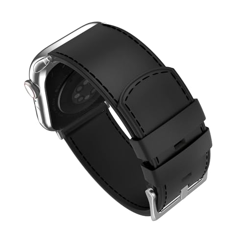 MobyFox Leather Watch Band - compatible Apple Watch Band for iWatch Series 10 9 Ultra 8 7 6 5 4 3 2 1 SE - (Black)