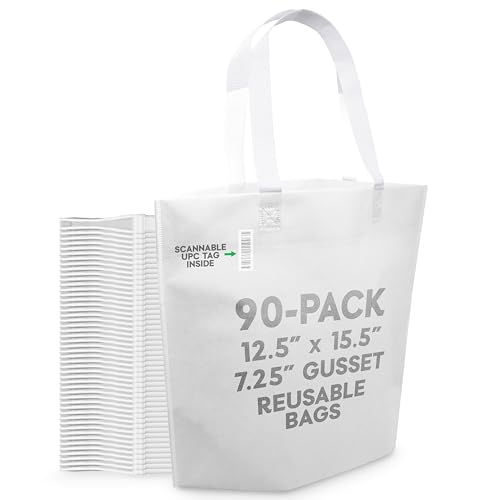 90 Pack Non-Woven Heavy-Duty Reusable Reusable Shopping Bags with Handles - Grocery Bags Bulk