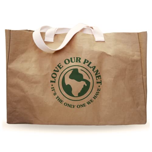 Reusable Grocery Bag   Large Sustainable Washable Paper Tote with Reinforced Seams. Foldable and Durable.
