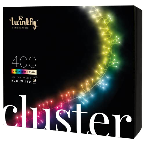 Twinkly Cluster 19.7ft RGB + White, Dense 400 LED Light String, in- and Outdoor Smart Multicolor LED Lights, Compatible with Alexa and Google Home, Gaming, IP44, App Mapping, Green Wire