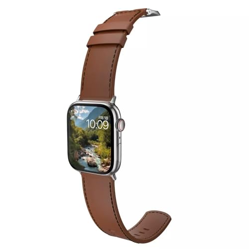 MobyFox Leather Watch Band - compatible Apple Watch Band for iWatch Series 10 9 Ultra 8 7 6 5 4 3 2 1 SE - (Classic Brown)